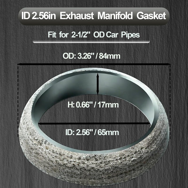 3DSKY ID 2.56In/65mm Car Exhaust Manifold Gasket, 2Pcs Flange Exhaust Muffler Gasket, Automotive Graphite Muffler Connector Replacement for Most 2-1/2 inch OD Car Pipes - Image 2